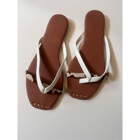 Sheln Hazy Thong Flip Flop Slide Sandal White/Brown Size 7 - Picture 1 of 5
